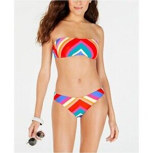 Trina Turk Sunset Chevron Bandeau Bikini Set 2 PC 10 Multi Stripes Rainbow